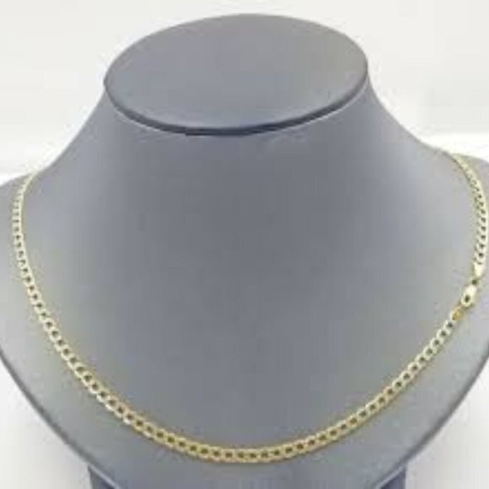 Real 10K Yellow Gold 4mm Cuban Curb Chain Necklace Concaved  22 inches